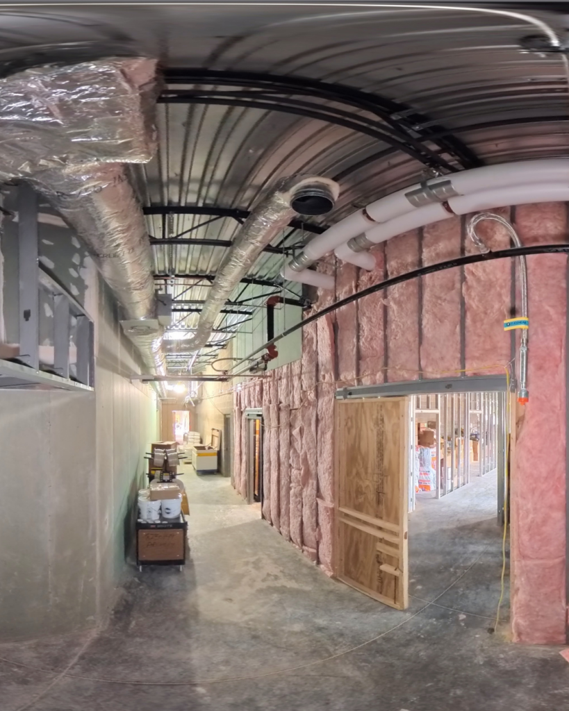 Interior progress showing framing